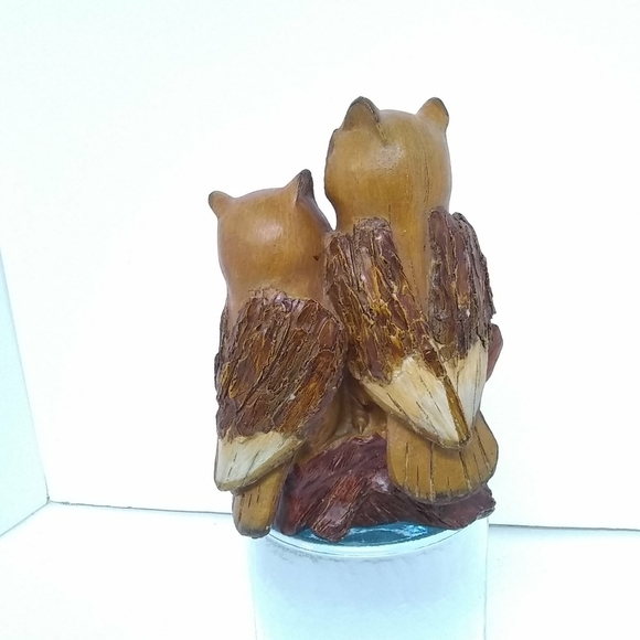 OWL Resin Figurine Statue on Tree Trunk 3D Etchings Brown Tan  8"hx 5"w  Decor - Picture 2 of 7